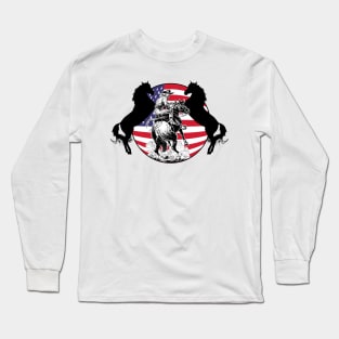 American cowboy, patriotic flag and black horses Long Sleeve T-Shirt